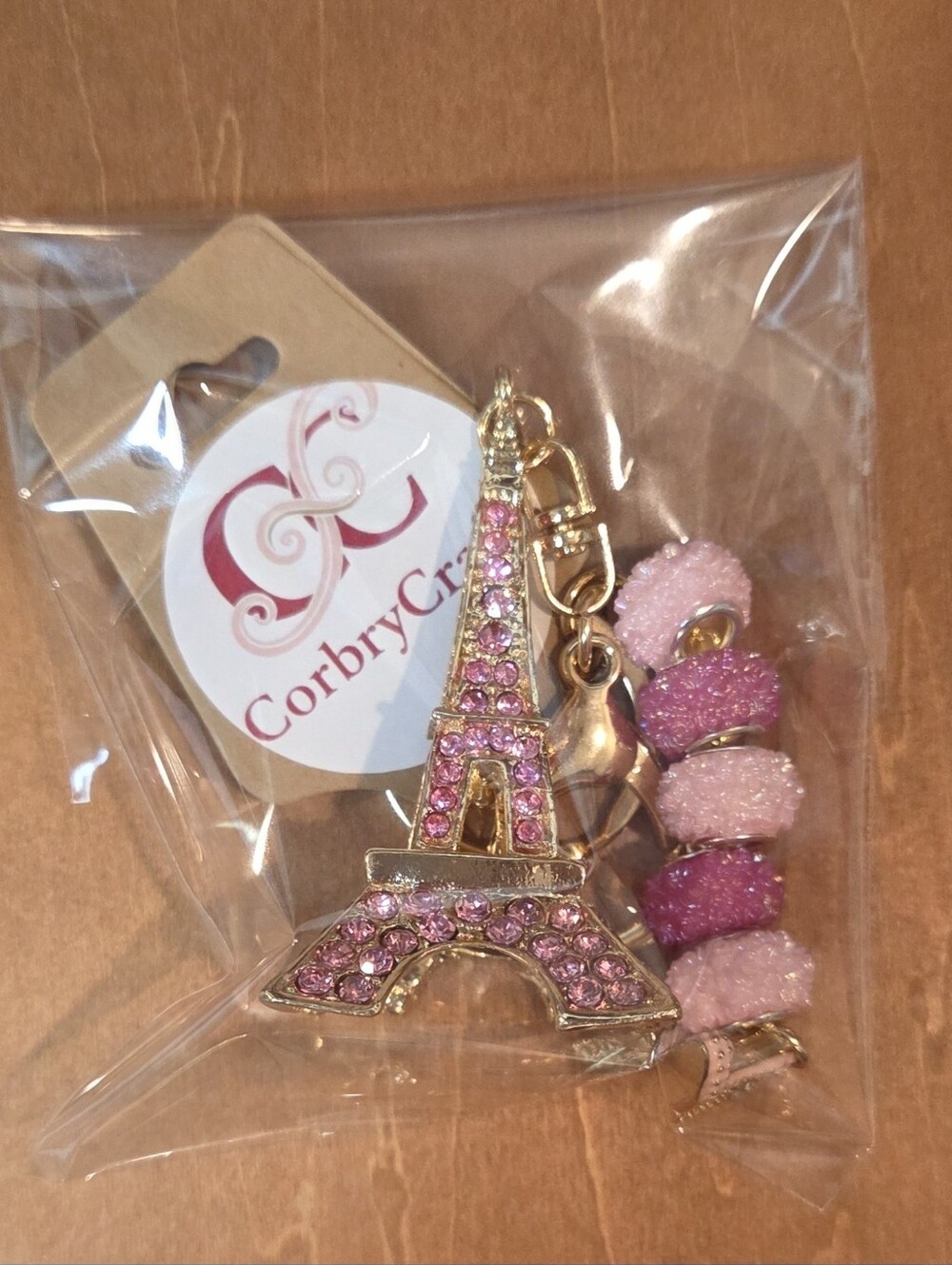 🗼 Sparkly Pink Rhinestone Eiffel Tower Keychain / Purse Charm - Picture 16 of 16